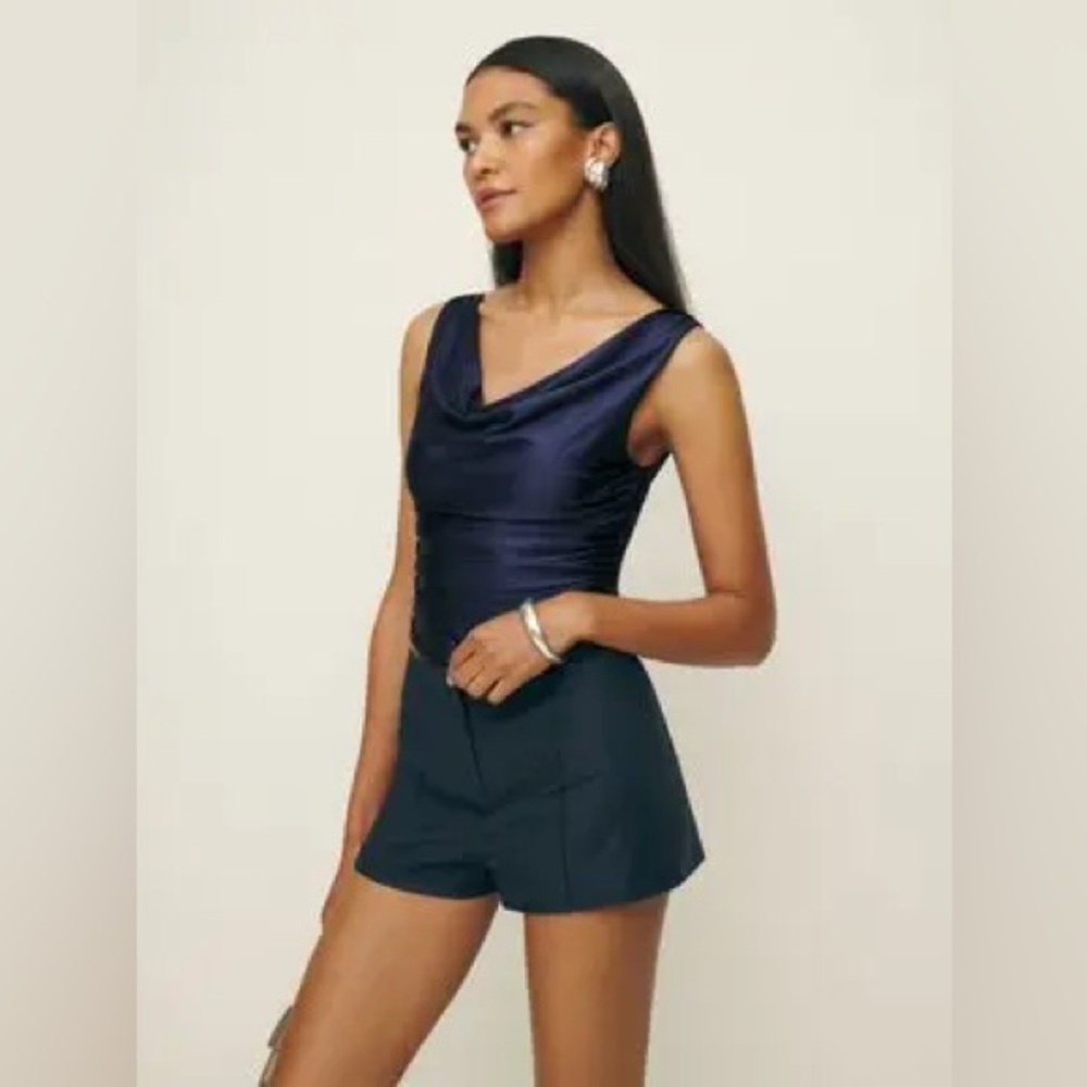Reformation Lila Knit Top in Navy